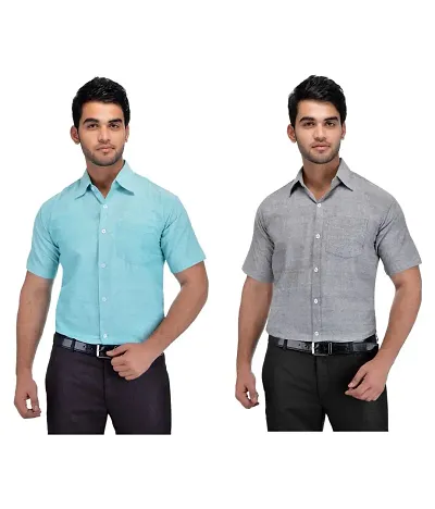 Pack Of 2 Men's Regular Fit Khadi Solid Formal Shirts