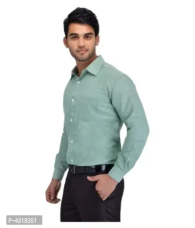 Men's Green Khadi Cotton Solid Long Sleeves Regular Fit Casual Shirt-thumb2