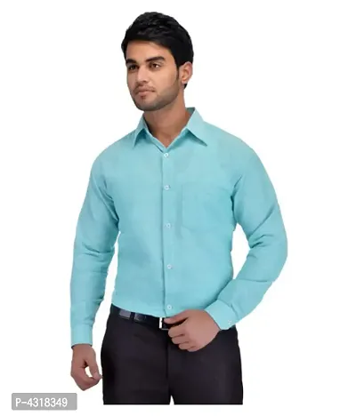 Men's Turquoise Khadi Cotton Solid Long Sleeves Regular Fit Casual Shirt