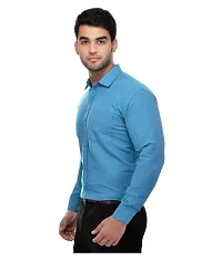 Men's Blue Khadi Cotton Solid Long Sleeves Regular Fit Casual Shirt-thumb1