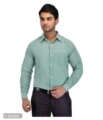 Men's Green Khadi Cotton Solid Long Sleeves Regular Fit Casual Shirt-thumb0