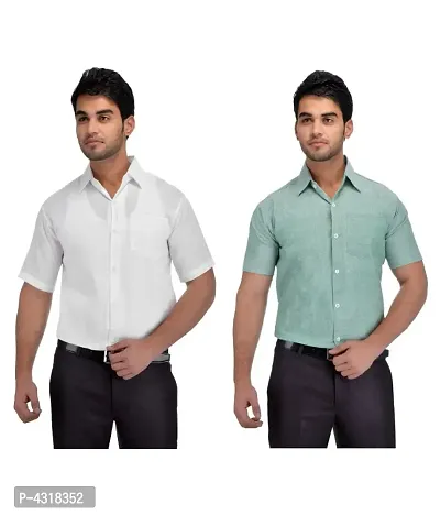 Men's Multicoloured Khadi Cotton Solid Short Sleeves Regular Fit Casual Shirt (Pack of 2)