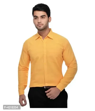 Men's Yellow Khadi Cotton Solid Long Sleeves Regular Fit Casual Shirt