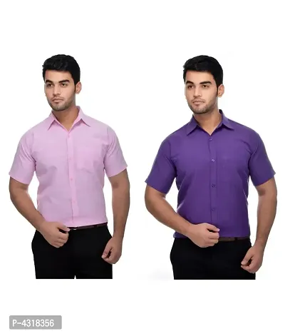 Men's Multicoloured Khadi Cotton Solid Short Sleeves Regular Fit Casual Shirt (Pack of 2)