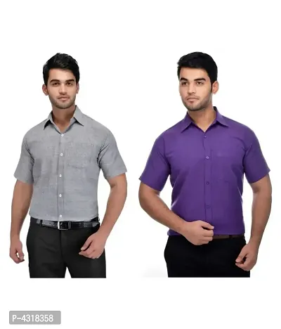 Men's Multicoloured Khadi Cotton Solid Short Sleeves Regular Fit Casual Shirt (Pack of 2)