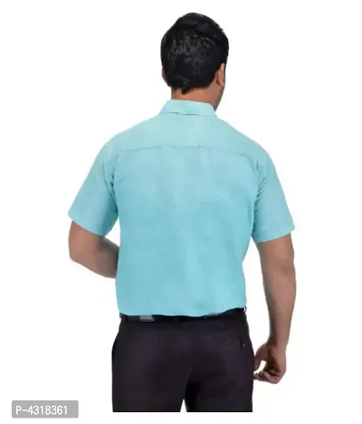 Men's Blue Khadi Cotton Solid Short Sleeves Regular Fit Casual Shirt-thumb2