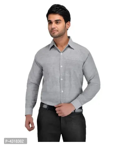 Men's Grey Khadi Cotton Solid Long Sleeves Regular Fit Casual Shirt