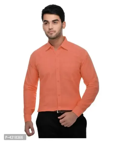 Men's Orange Khadi Cotton Solid Long Sleeves Regular Fit Casual Shirt