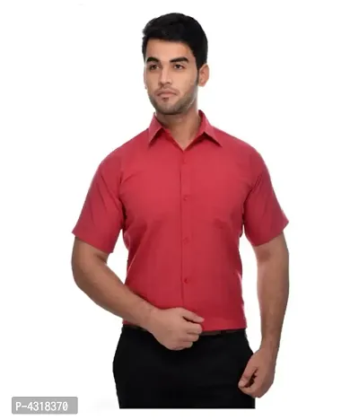 Men's Red Khadi Cotton Solid Short Sleeves Regular Fit Casual Shirt