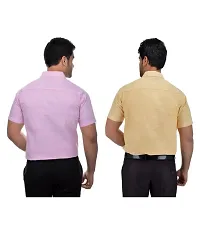 Men's Multicoloured Khadi Cotton Solid Short Sleeves Regular Fit Casual Shirt (Pack of 2)-thumb1