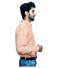 Men's Orange Khadi Cotton Solid Long Sleeves Regular Fit Casual Shirt-thumb1