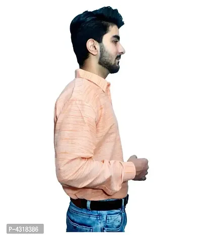 Men's Orange Khadi Cotton Solid Long Sleeves Regular Fit Casual Shirt-thumb2