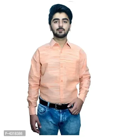 Men's Orange Khadi Cotton Solid Long Sleeves Regular Fit Casual Shirt-thumb0
