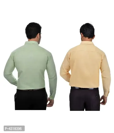 Men's Multicoloured Khadi Cotton Solid Long Sleeves Regular Fit Casual Shirt (Pack of 2)-thumb2