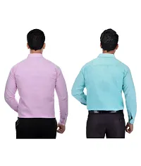 Men's Multicoloured Khadi Cotton Solid Long Sleeves Regular Fit Casual Shirt (Pack of 2)-thumb1