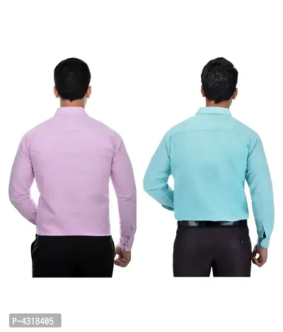 Men's Multicoloured Khadi Cotton Solid Long Sleeves Regular Fit Casual Shirt (Pack of 2)-thumb2