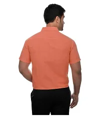 Men's Orange Khadi Cotton Solid Short Sleeves Regular Fit Casual Shirt-thumb1
