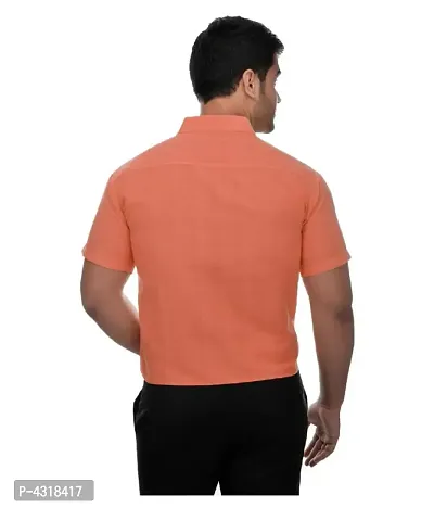 Men's Orange Khadi Cotton Solid Short Sleeves Regular Fit Casual Shirt-thumb2