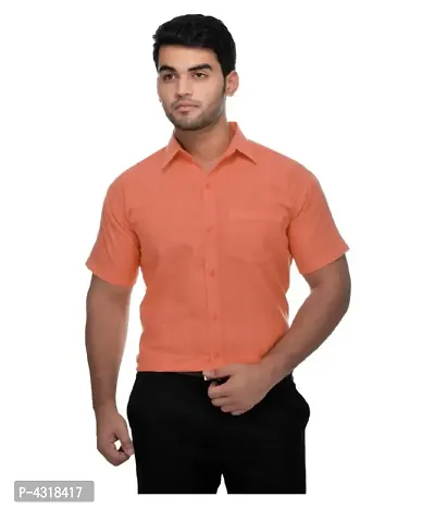 Men's Orange Khadi Cotton Solid Short Sleeves Regular Fit Casual Shirt