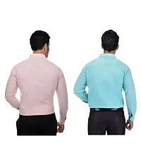 Men's Multicoloured Khadi Cotton Solid Long Sleeves Regular Fit Casual Shirt (Pack of 2)-thumb1