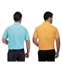 Men's Multicoloured Khadi Cotton Solid Short Sleeves Regular Fit Casual Shirt (Pack of 2)-thumb1