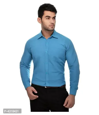 Men's Blue Khadi Cotton Solid Long Sleeves Regular Fit Casual Shirt