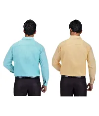 Men's Multicoloured Khadi Cotton Solid Long Sleeves Regular Fit Casual Shirt (Pack of 2)-thumb1