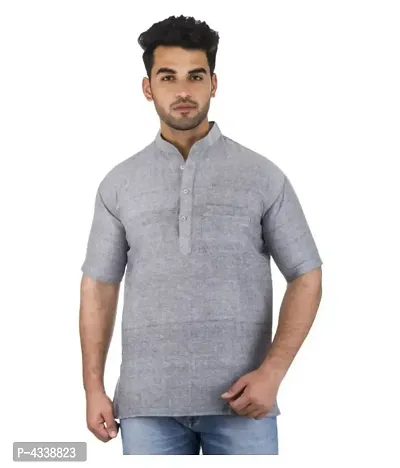 Men Khadi Grey Khadi Kurta-thumb0