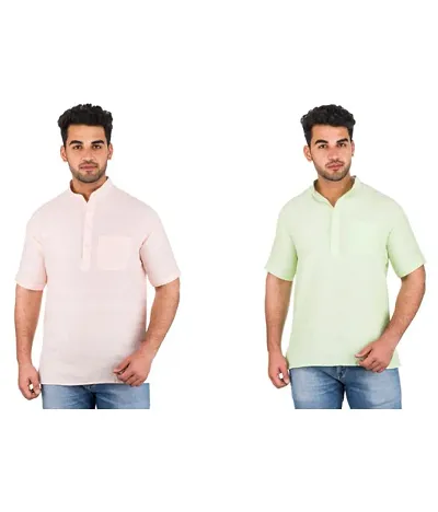 Pack Of 2 Plain Short Khadi Kurtas For Men