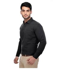 Men's Khadi Black Formal Regular Fit Shirt-thumb1