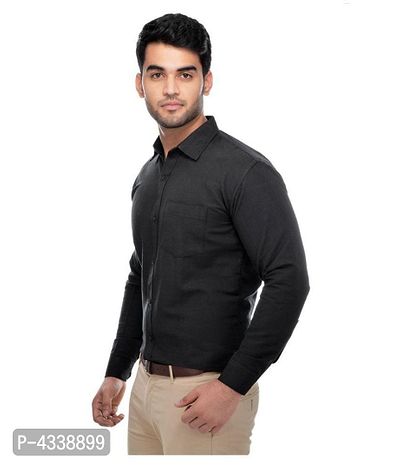 Men's Khadi Black Formal Regular Fit Shirt-thumb2