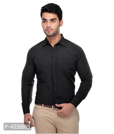 Men's Khadi Black Formal Regular Fit Shirt-thumb0
