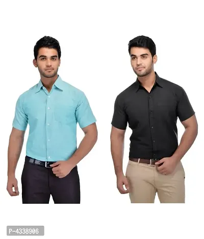Men's Khadi Blue Formal Regular Fit Shirt combo-thumb0
