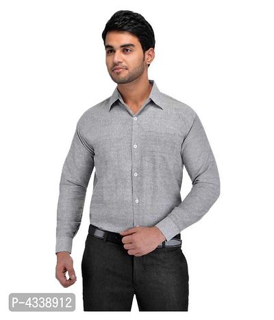 Grey Cotton Solid Formal Shirts For Men