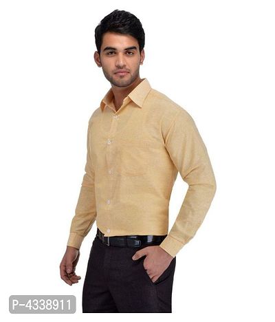 Men's Khadi Beige Formal Regular Fit Shirt-thumb2
