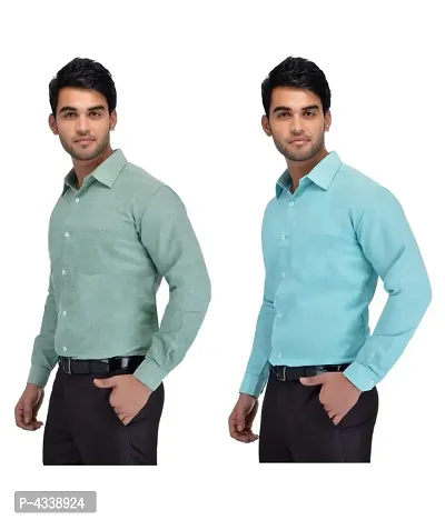 Men's Khadi 100 Percent Cotton Blue Solids Party wear Shirt-thumb3