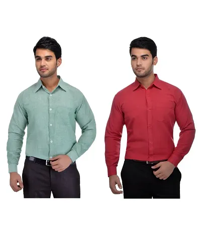 Pack Of 2 Men's Regular Fit Cotton Solid Formal Shirts