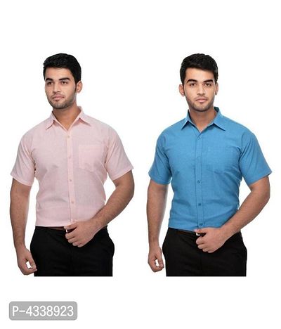 Men's Khadi Turquoise  Pink Formal Regular Fit Shirt Pack of 2-thumb0