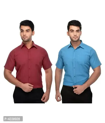 Men's Khadi Turquoise & Maroon Formal Regular Fit Shirt Set Of 2