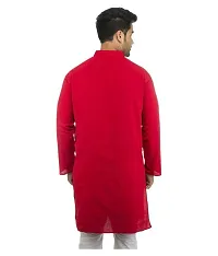 Men's Red Khadi Solid Kurtas - Single-thumb2