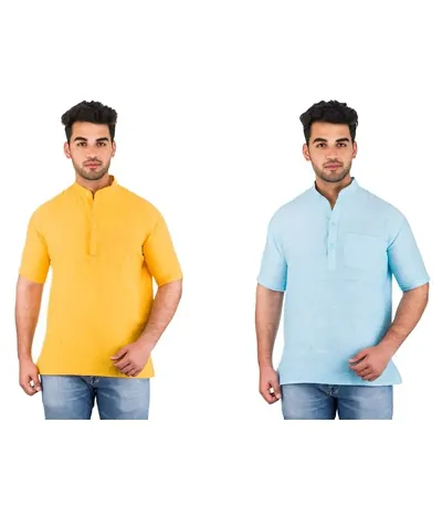 Men's Khadi Solid Kurtas - Pack of 2