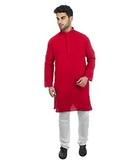 Men's Red Khadi Solid Kurtas - Single-thumb3