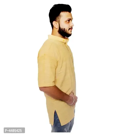 Men's Yellow Khadi Solid Kurtas - Single-thumb2