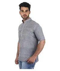 Men's Grey Khadi Solid Kurtas - Single-thumb1