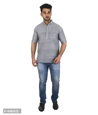 Men's Grey Khadi Solid Kurtas - Single-thumb4