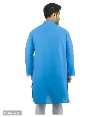 Men's Blue Khadi Solid Kurtas - Single-thumb3