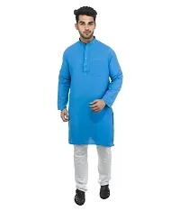 Men's Blue Khadi Solid Kurtas - Single-thumb3