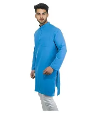 Men's Blue Khadi Solid Kurtas - Single-thumb1