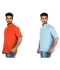 Men's Multicoloured Khadi Solid Kurtas - Pack of 2-thumb1