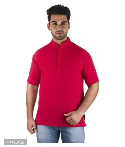 Men's Red Khadi Solid Kurtas - Single-thumb0